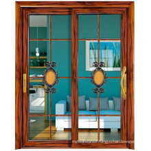 Vintage Style Wood Grain Surface Finished Sliding Glass Door